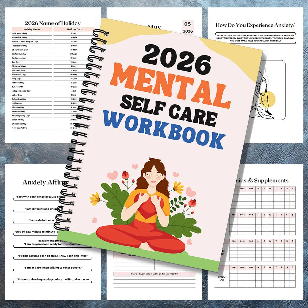 Mindful Self-Care Workbook 2026 – Yoga-Themed Mental Health Journal