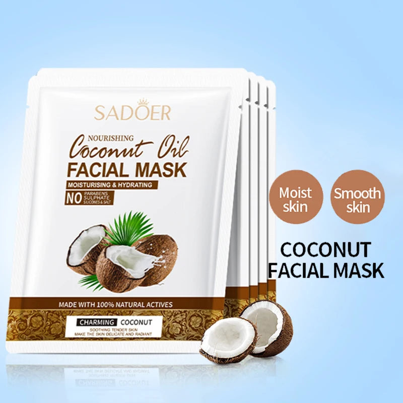 SADOER Coconut Face Mask – Hydrating & Firming Facial Treatment (5-Pack)