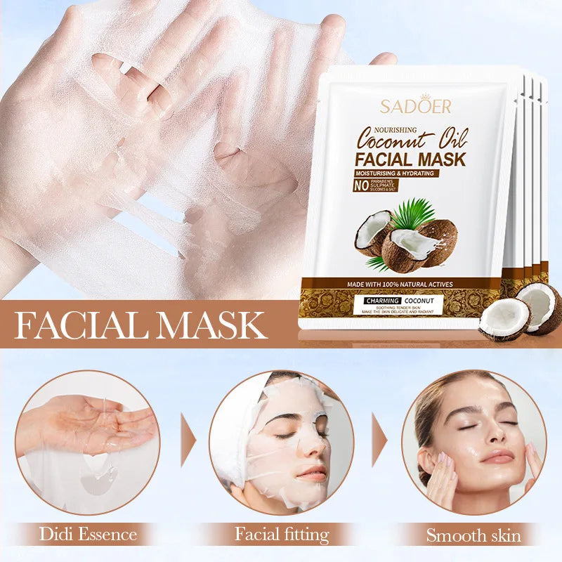 SADOER Coconut Face Mask – Hydrating & Firming Facial Treatment (5-Pack)