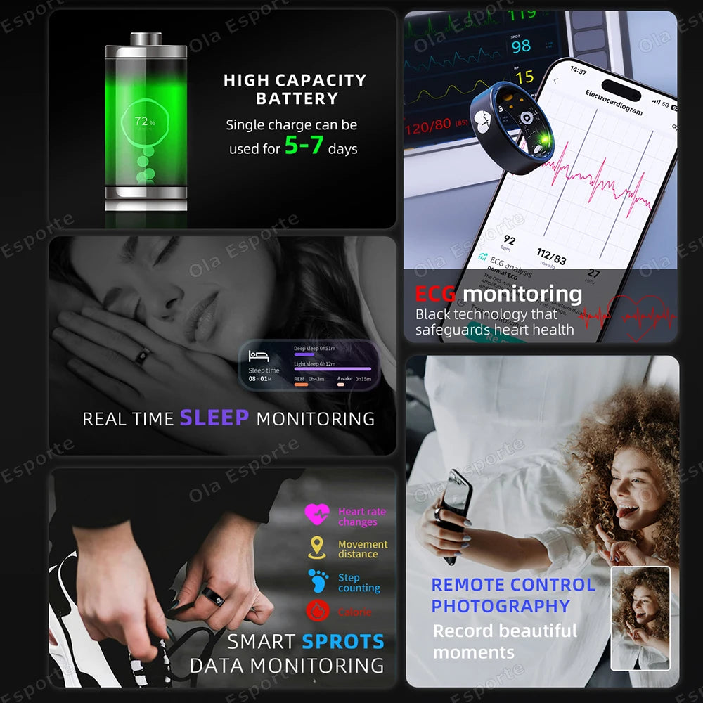ECG Smart Ring – Heart Rate, Blood Oxygen & Multi-Sport Tracker